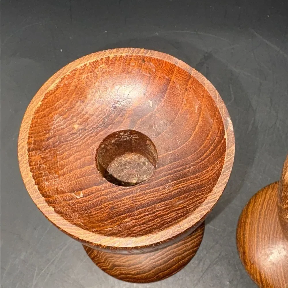 Elegant Burma Teak MCM Wooden Candle Holders